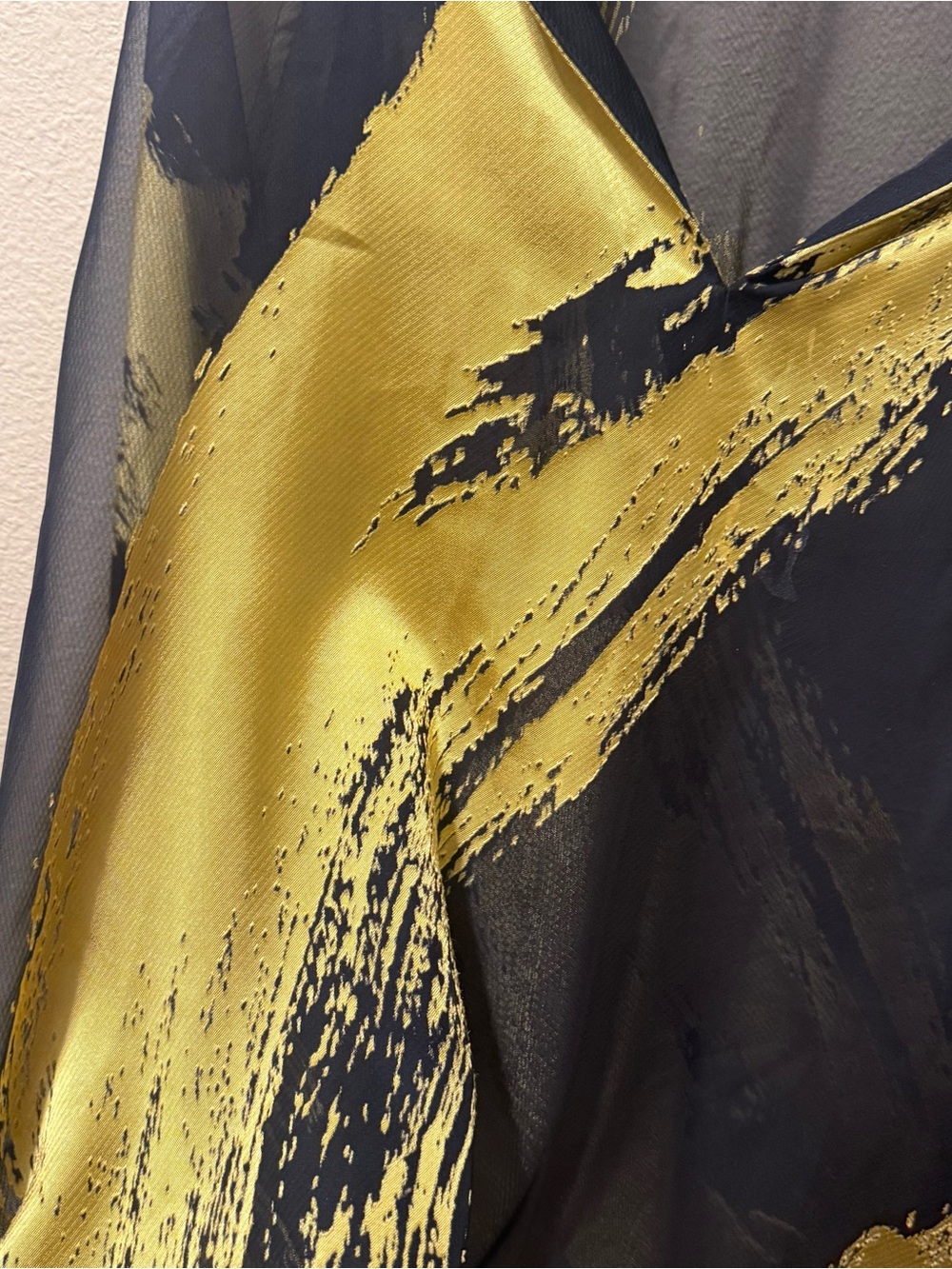 Women’s XL Donna Karan New York Black & Gold Sheer Asymmetric Tunic Blouse - Picture 7 of 15